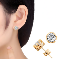 18K Gold-Plated Round Stud Earrings Women - Brilliant Cut Crystal Earrings 313