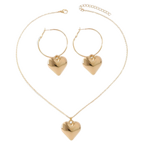 3PCS Gold Tone Heart Necklace & Earrings Set –Hoop Earrings Matching Heart 716