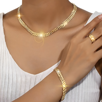 3PCS Gold Snake Chain Jewellery Set Women – Vintage Alloy Necklace, Bracelet 674