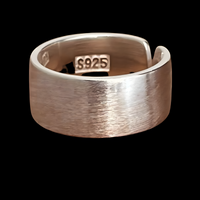 S925 Stamped Silver Tone Wide Band Ring Brushed Satin Finish Adjustable 1488