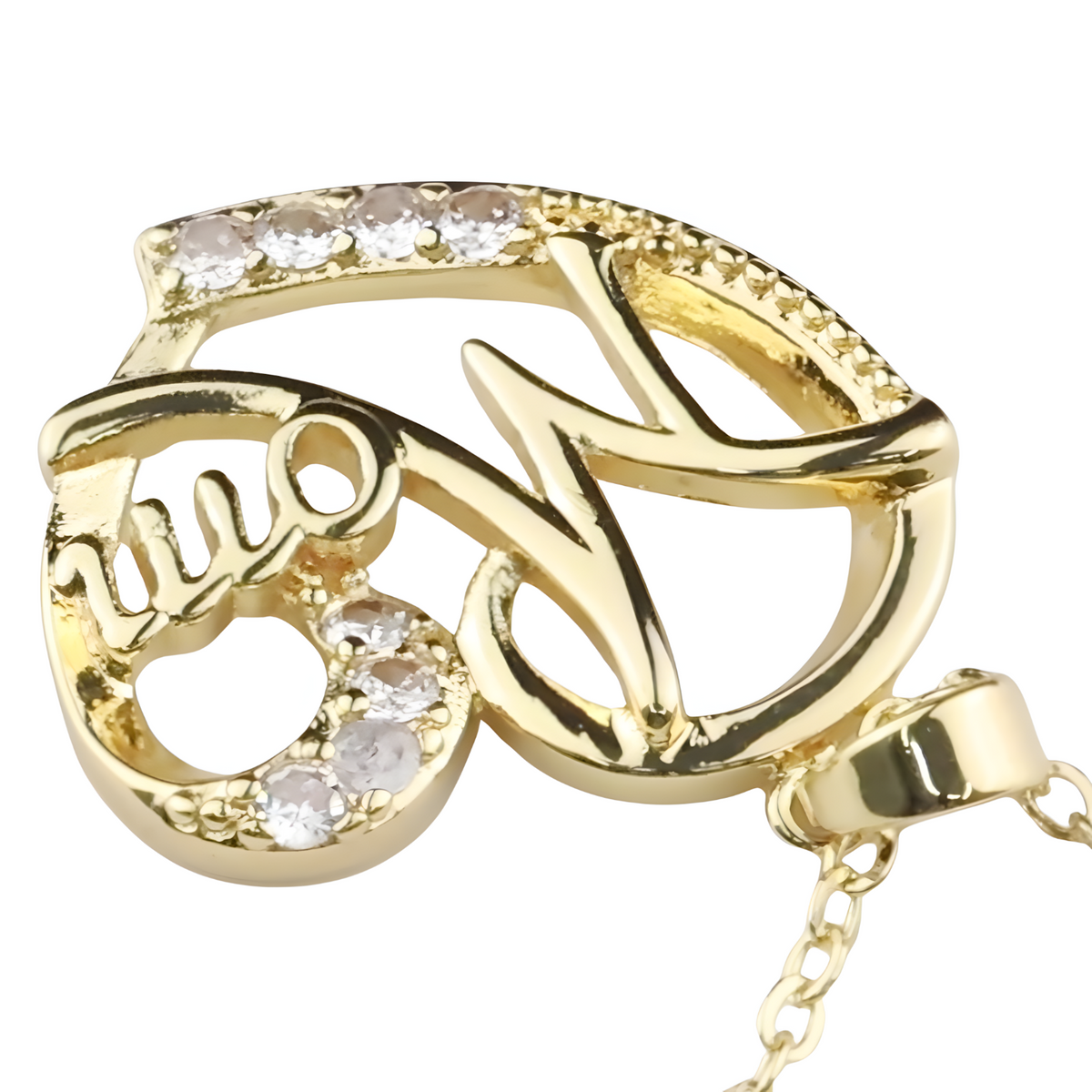 Mom Heart Pendant Necklace Gold Plated Link Chain Cubic Zirconia Romantic 1358