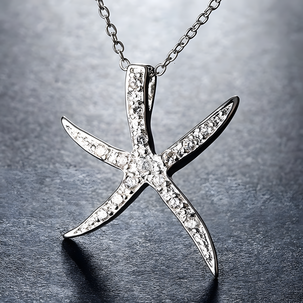 Starfish Pendant Necklace For Women - Sparkle Sea Star Charm, Crystal Look  1791
