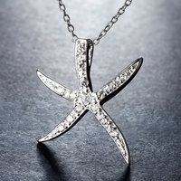 Starfish Pendant Necklace For Women - Sparkle Sea Star Charm, Crystal Look  1791