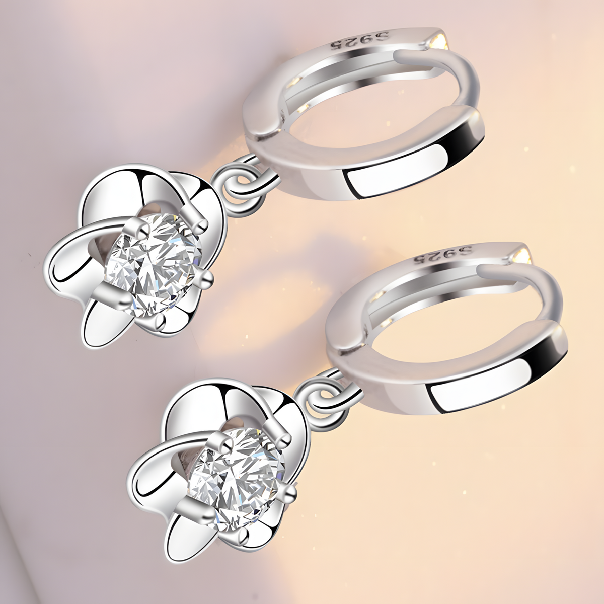925 Silver-Plated Flower Zircon Hoop Earrings for Women – Trendy Plant-Shape 994