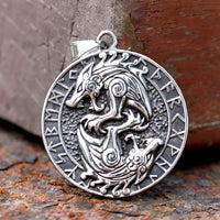 Viking Wolf Pendant Necklace For Men Round Ethnic Nordic Rune Amulet Circle 1129