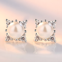 Dainty 925 Sterling Silver Pearl Stud Earrings Elegant & Minimalist Jewelry 302