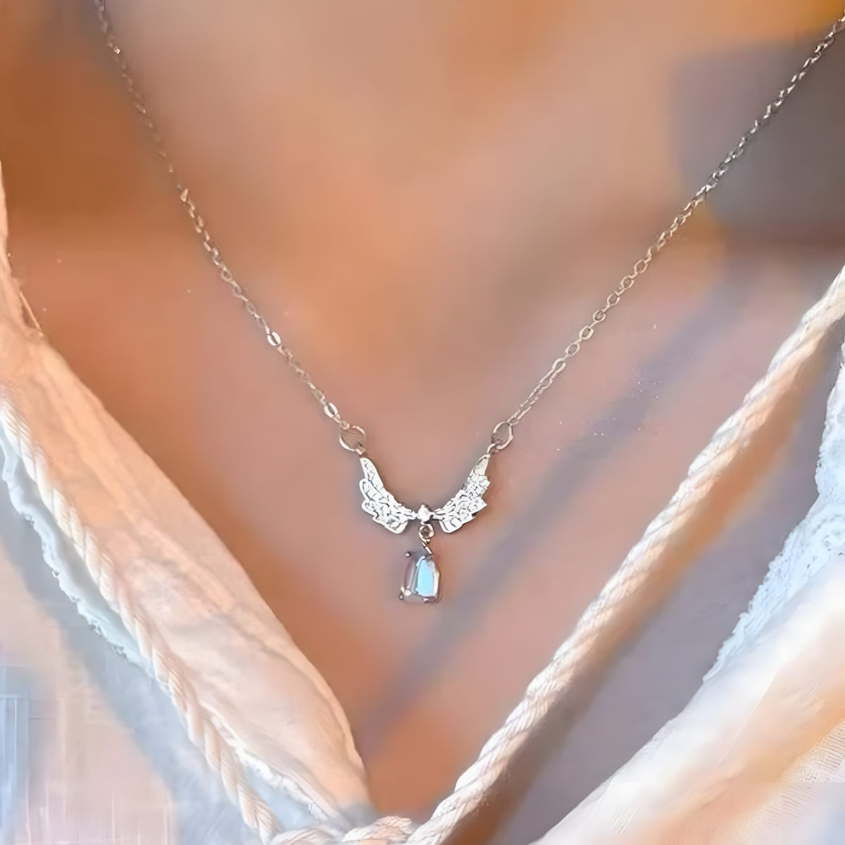 Angel Wings Pendant Necklace for Women, Copper Alloy Silver Colour Necklace 1292