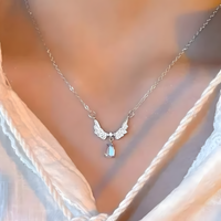 Angel Wings Pendant Necklace for Women, Copper Alloy Silver Colour Necklace 1292