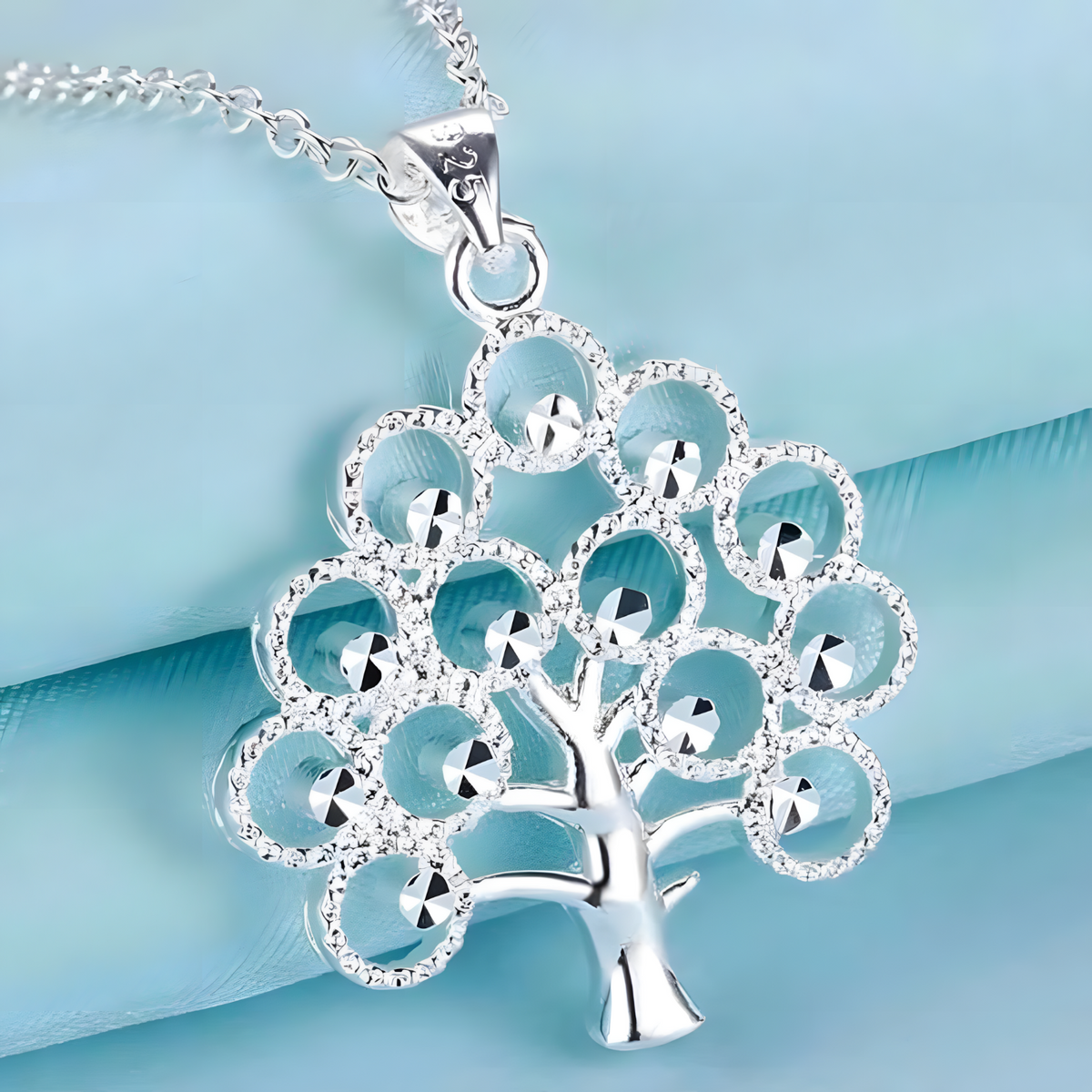 925 Silver-Plated Tree of Life Pendant Necklace – 45cm Chain, Copper Alloy 895