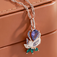 Rose Gold Plated Copper Pendant Necklace for Women with Purple Zircon Heart 1259