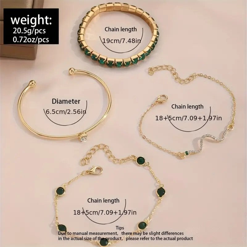 4pcs Shiny Iced Out Rhinestone Bangle Bracelet Set Stackable Hand Jewelry 77 UK