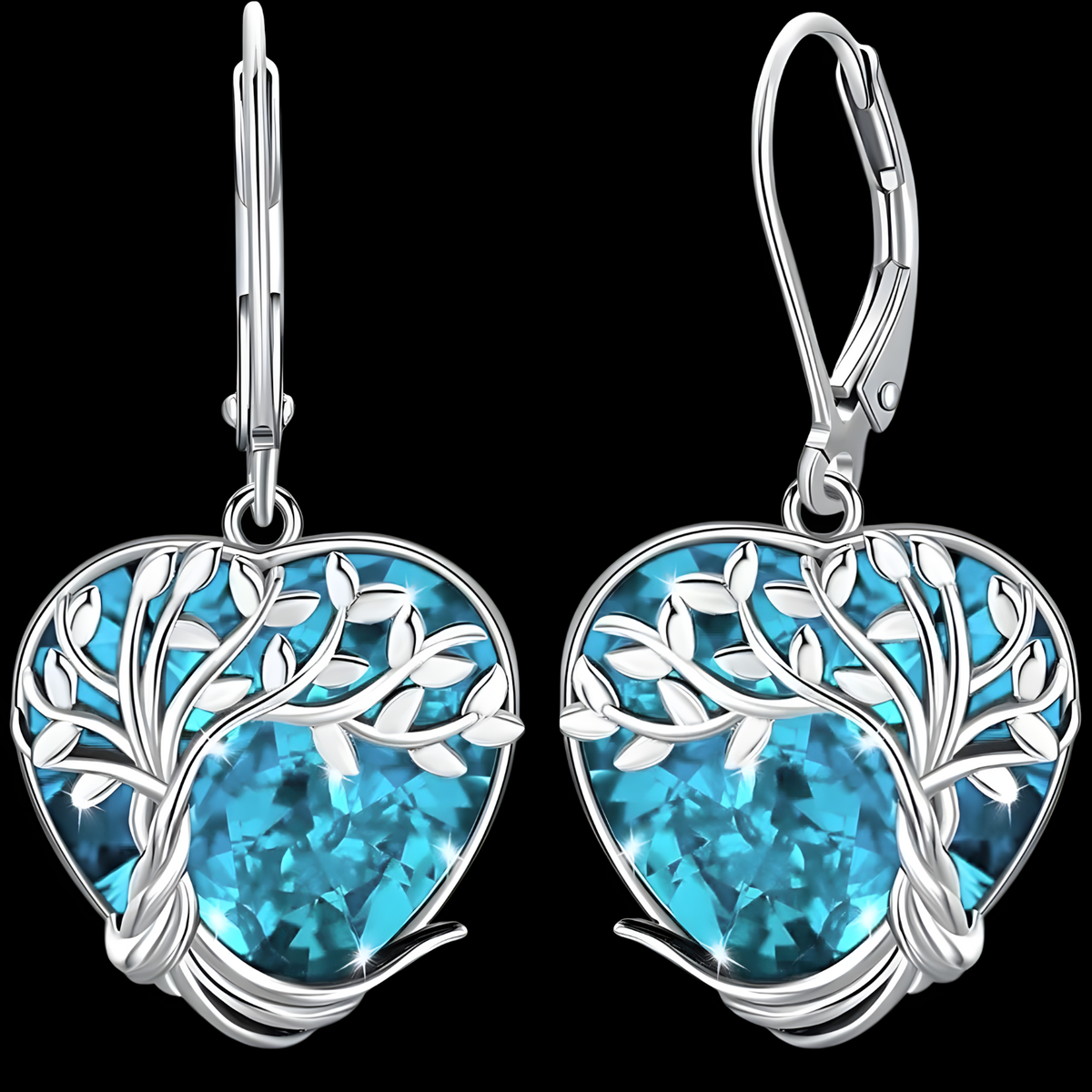 Heart Tree Earrings 33mm Length 18x16mm Heart Pendant 5.2g Lightweight 1399
