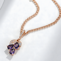 Purple Natural Zircon Pendant Necklace Copper, 585 Rose Gold Plated  1277