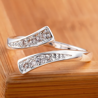 925 Sterling Silver Ring for Women, Adjustable Open Ring with Cubic Zirconia 477