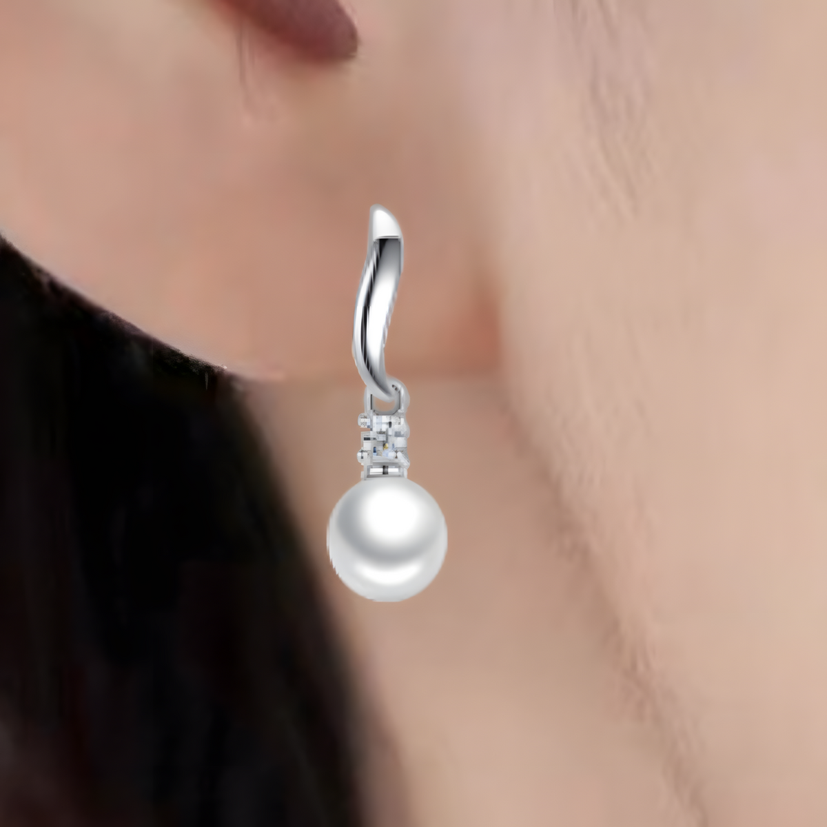 925 Silver-Plated Pearl Drop Earrings for Women – Elegant Round Pearl Zircon 906