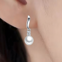 925 Silver-Plated Pearl Drop Earrings for Women – Elegant Round Pearl Zircon 906