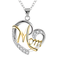 Multi Tone Heart 'Mom' Pendant Necklace -Script 'Mom' Design Cubic Zirconic 1364