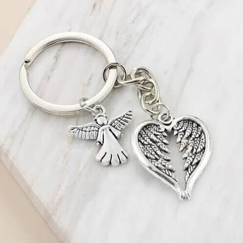 Guardian Angel Wings Keychain Y2K Heart Shaped Alloy Key Ring Purse Bag 41 UK