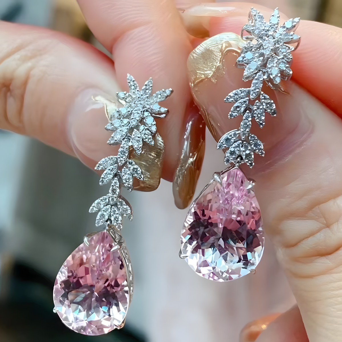 Unified Jewellery Premium Pink Pear Crystal Leaf Drop Earrings 45mm 1845