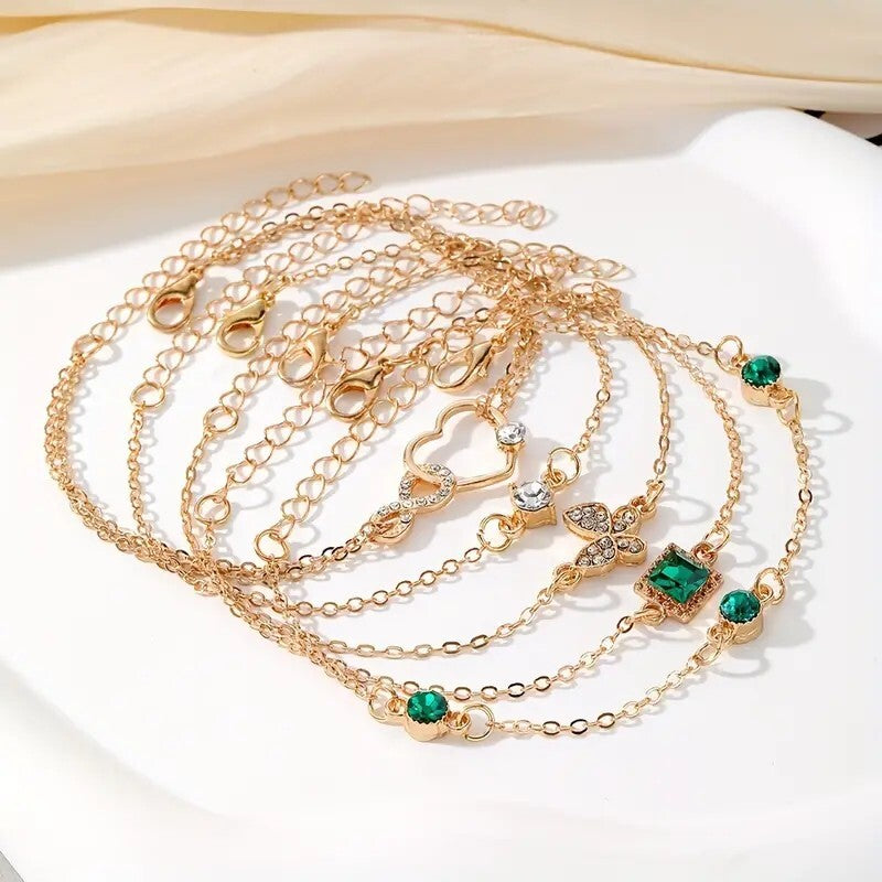 5pcs/Set Elegant Emerald Sparkle Square Butterfly Heart Bracelet Wedding 78 UK