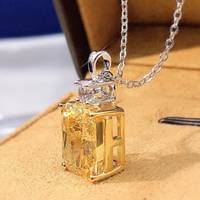 Sparkling Yellow Crystal Pendant Necklace For Women Square Geometric Charm 1745
