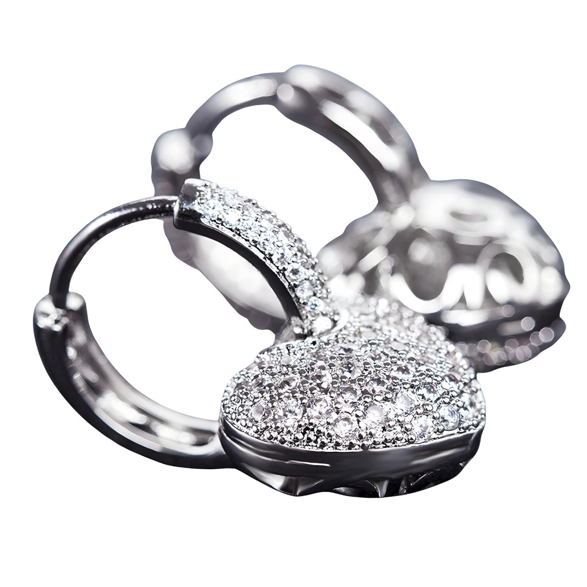 Sparkling Heart Drop Earrings Fine Rhinestone Embellishments - 925 Sterling 331