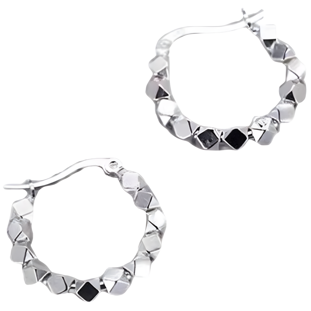 Geometric Bead Hoop Earrings for Women – Trendy Silver-Tone Hoops Zinc Alloy 863