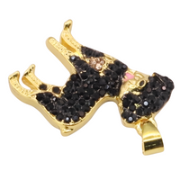 Rottweiler Dog Pendant Necklace Women Gold Tone Look Black Crystal Animal B247