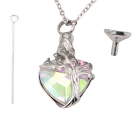 Heart Tree of Life Urn Necklace Crystal Funnel Filler 316L Stainless Steel B209