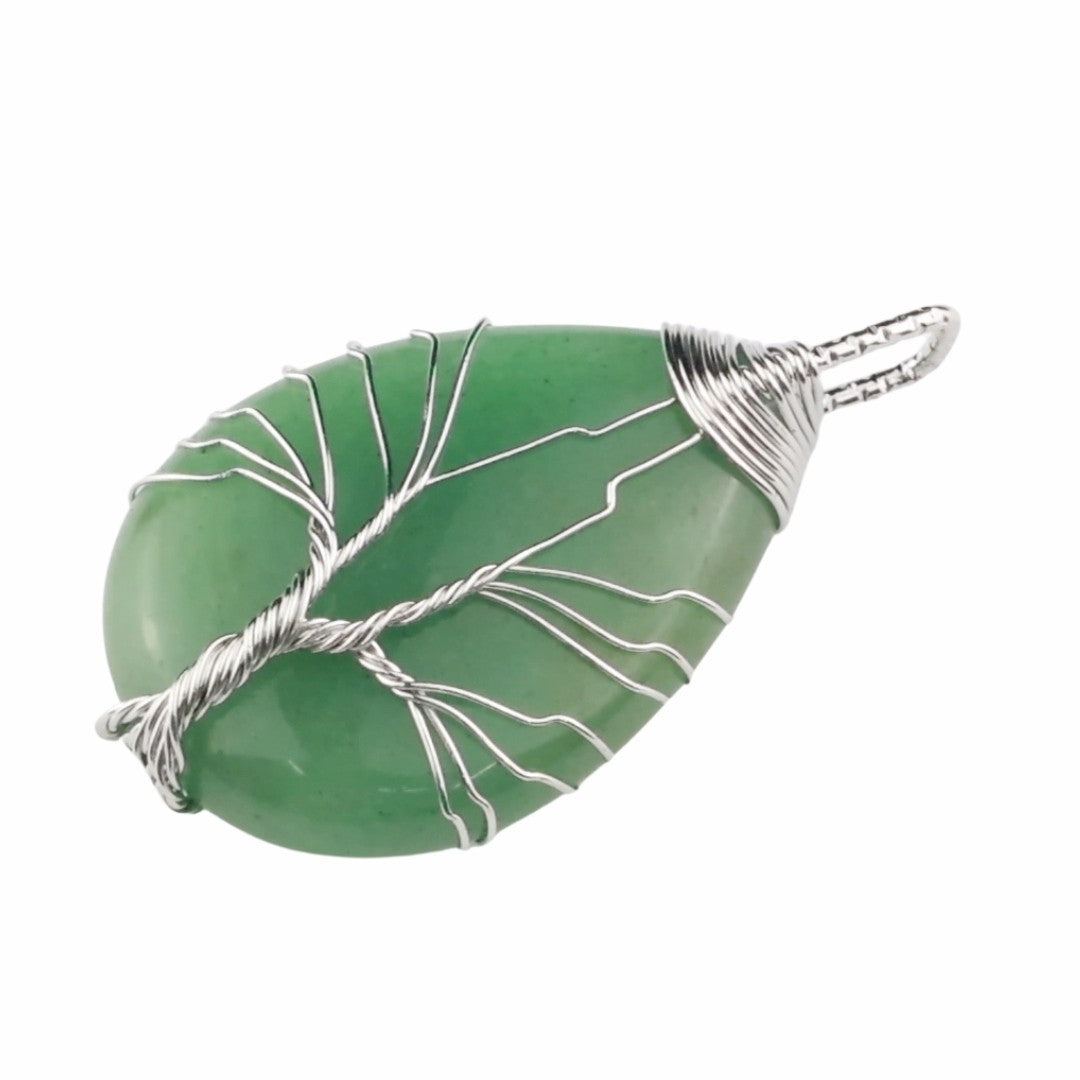 Tree of Life Silver Aventurine Pendant Necklace Spiritual Crystal Healing 1334