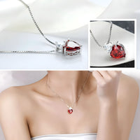 925 Sterling Silver Heart Pendant Necklace Red AAA Cubic Zirconia Box Chain 280