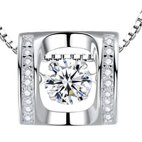 925 Sterling Silver Rotating Dancing Zircon - Necklace Sparkling Pendant 255