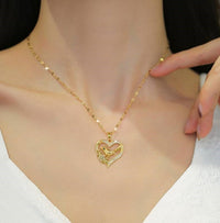 Exquisite Love Heart Bird Full Zircon Luxury Necklace, 14K Gold-Plated Chain 119