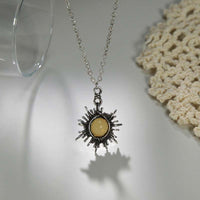 Sunburst Pendant Necklace – Round Yellow Cabochon Centre, Dark Oxidised 1316