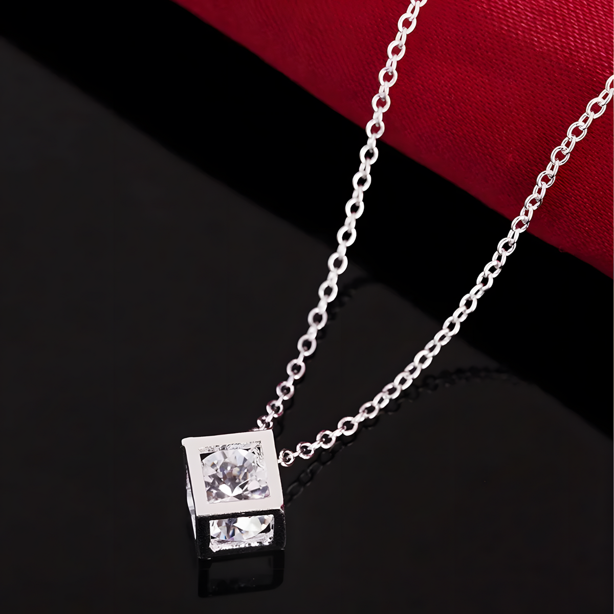 925 Sterling Silver Earrings Fine Crystal Lattice Pendant Necklace for Woman 448