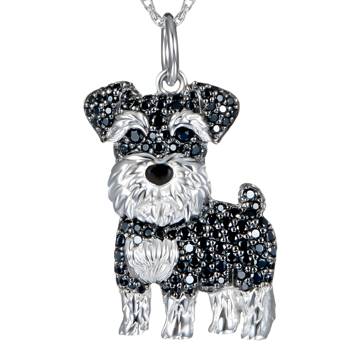 Schnauzer Dog Pendant Necklace For Women Black Crystal Animal Charm 2.5cm  B231