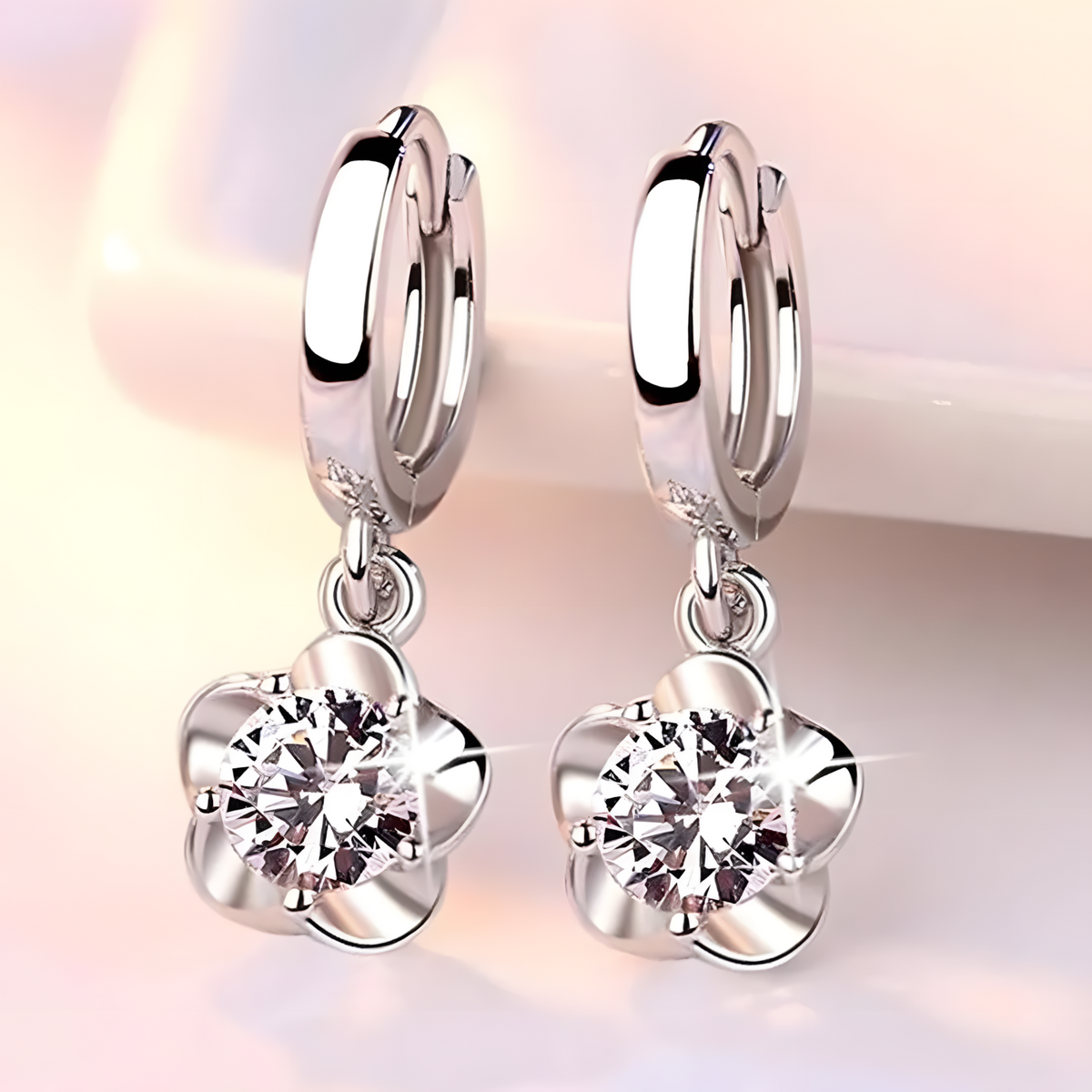 Unified Jeweller 925 Sterling Silver Zircon Floral Dangle Hoop Earring Women 463
