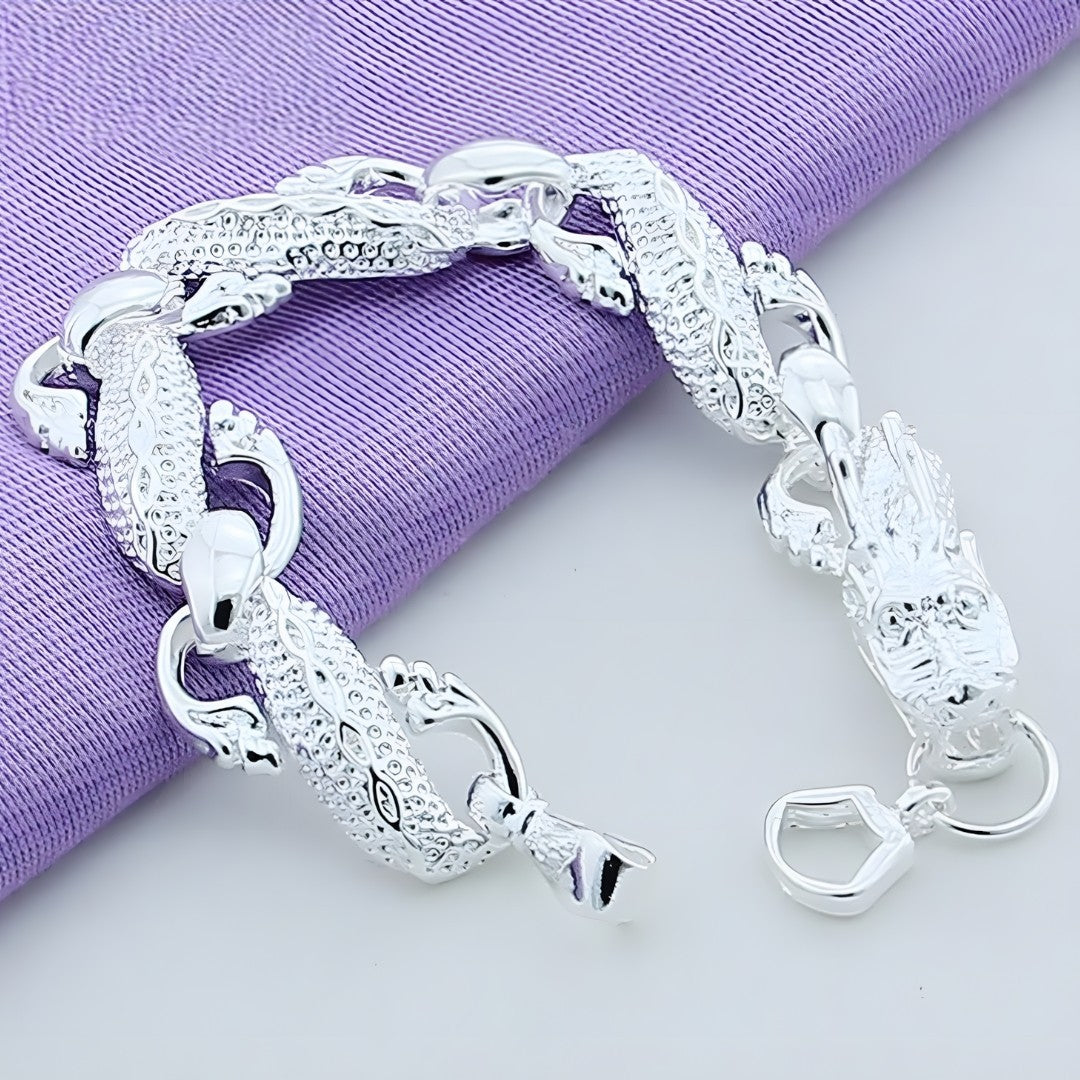 925 Silver-Plated Dragon Chain Bracelet for Men & Women –Classic 20cm Animal 892