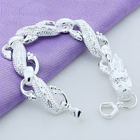 925 Silver-Plated Dragon Chain Bracelet for Men & Women –Classic 20cm Animal 892