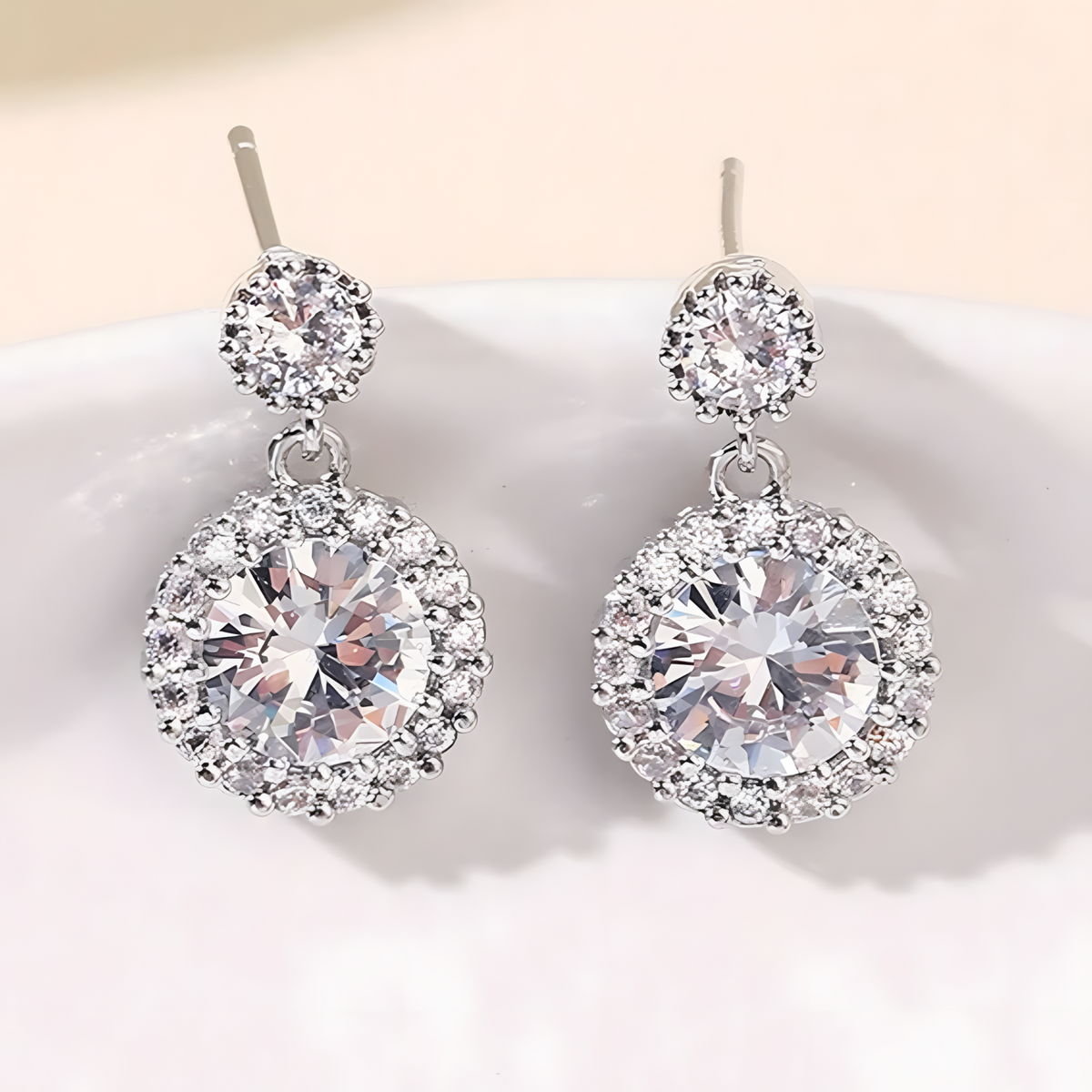 925 Sterling Silver Round Cut Cubic Zirconia Drop Earrings Halo Dangle 319