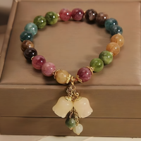 Natural Colorful Tourmaline Gemstone Beaded Bracelet Healing Crystal Stone B185