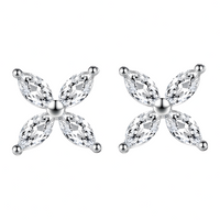4-Petal Zircon Stud Earrings Women – 925 Silver-Plated Alloy Floral Design 1002