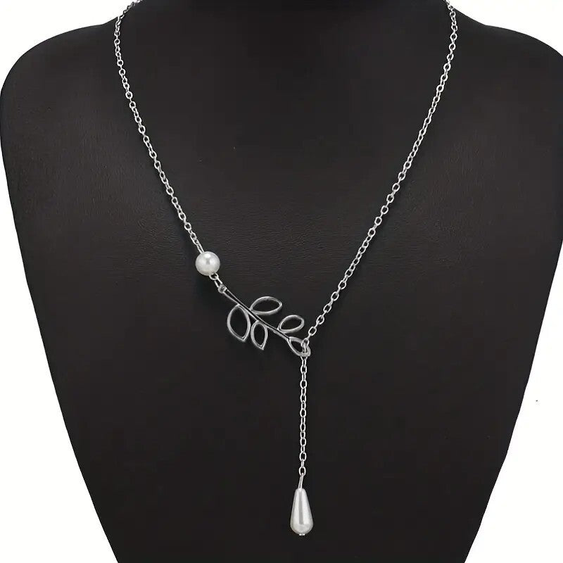 Faux Pearl Pendant Leaves Branch Decor Choker Necklace Charm Minimalist 95 UK
