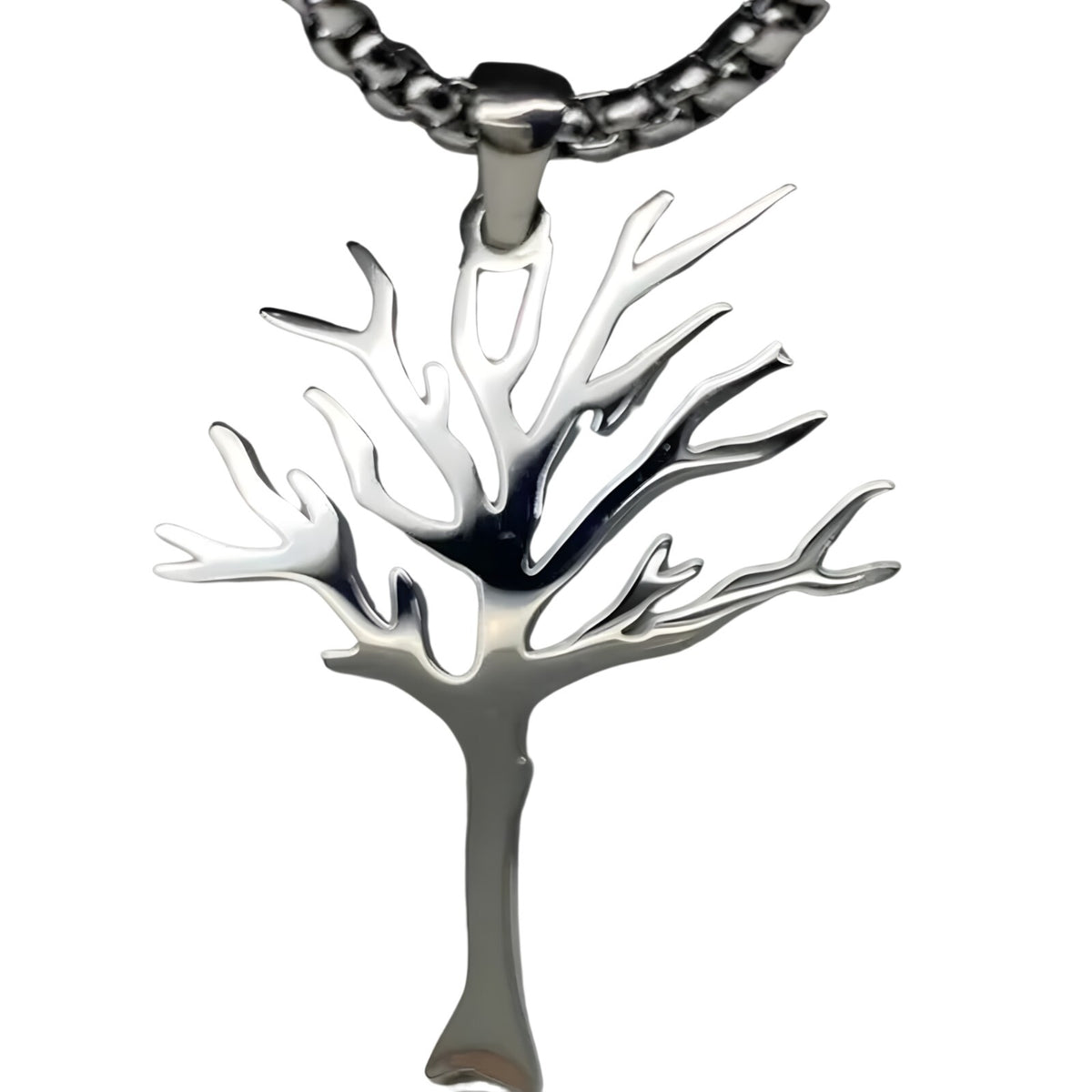 Stainless Steel Tree of Life Pendant Necklace - Modern Silver Tone Charm B85