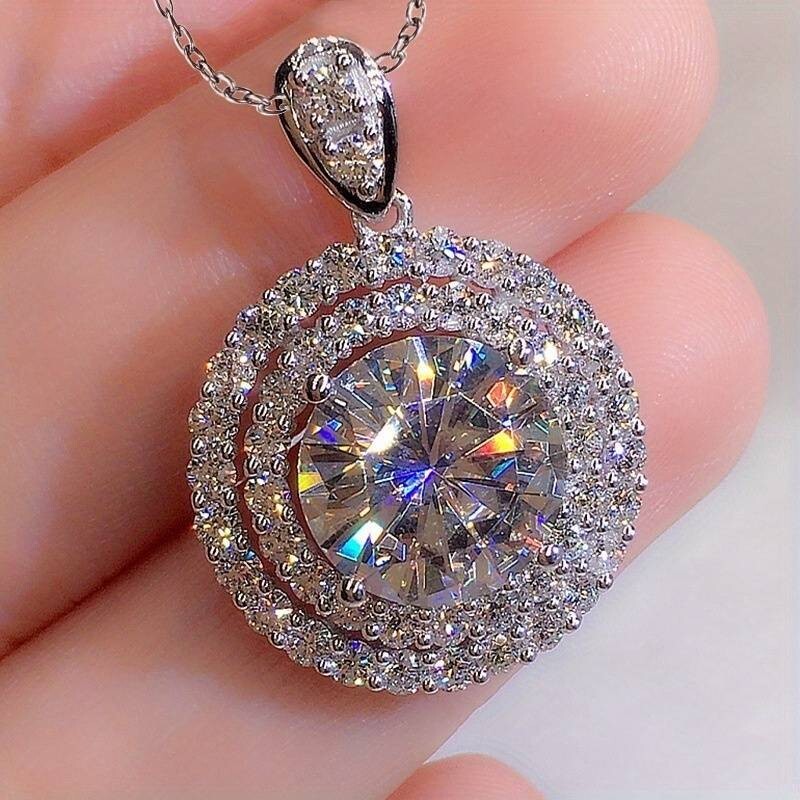 925 Silver Plated Delicate Moissanite Solitaire Necklace Women Bridal 31 UK