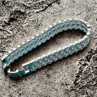 Wide Watch Strap Style Bracelet With Geometric Engraved Panels, Polished 1783