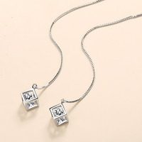 925 Silver-Plated Geometric Cube Zircon Drop Earrings Women Sparkling Round 924