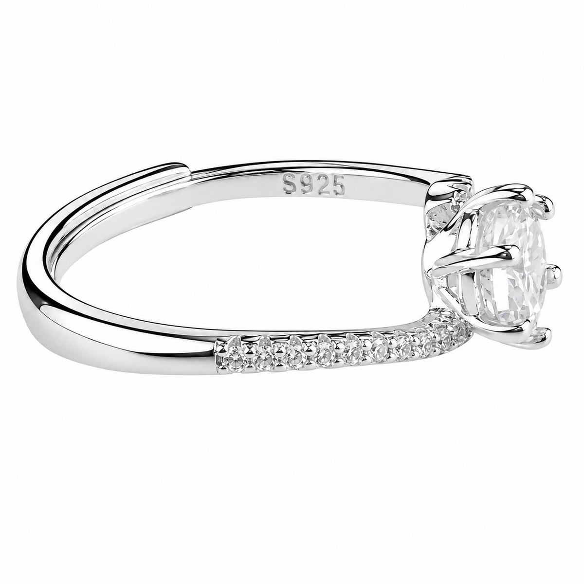 Adjustable Zircon Engagement Ring Round Brilliant Solitaire Pavé Detail 1665