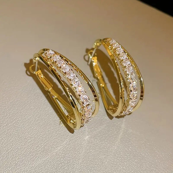 3-layer Shiny Rhinestone Decor Hoop Earring Retro Elegant Style Zinc Alloy 39 UK