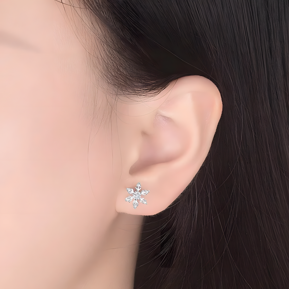 Women's Snow Flake Stud Earrings 925 Sterling Silver Plated Cubic Zirconia 465